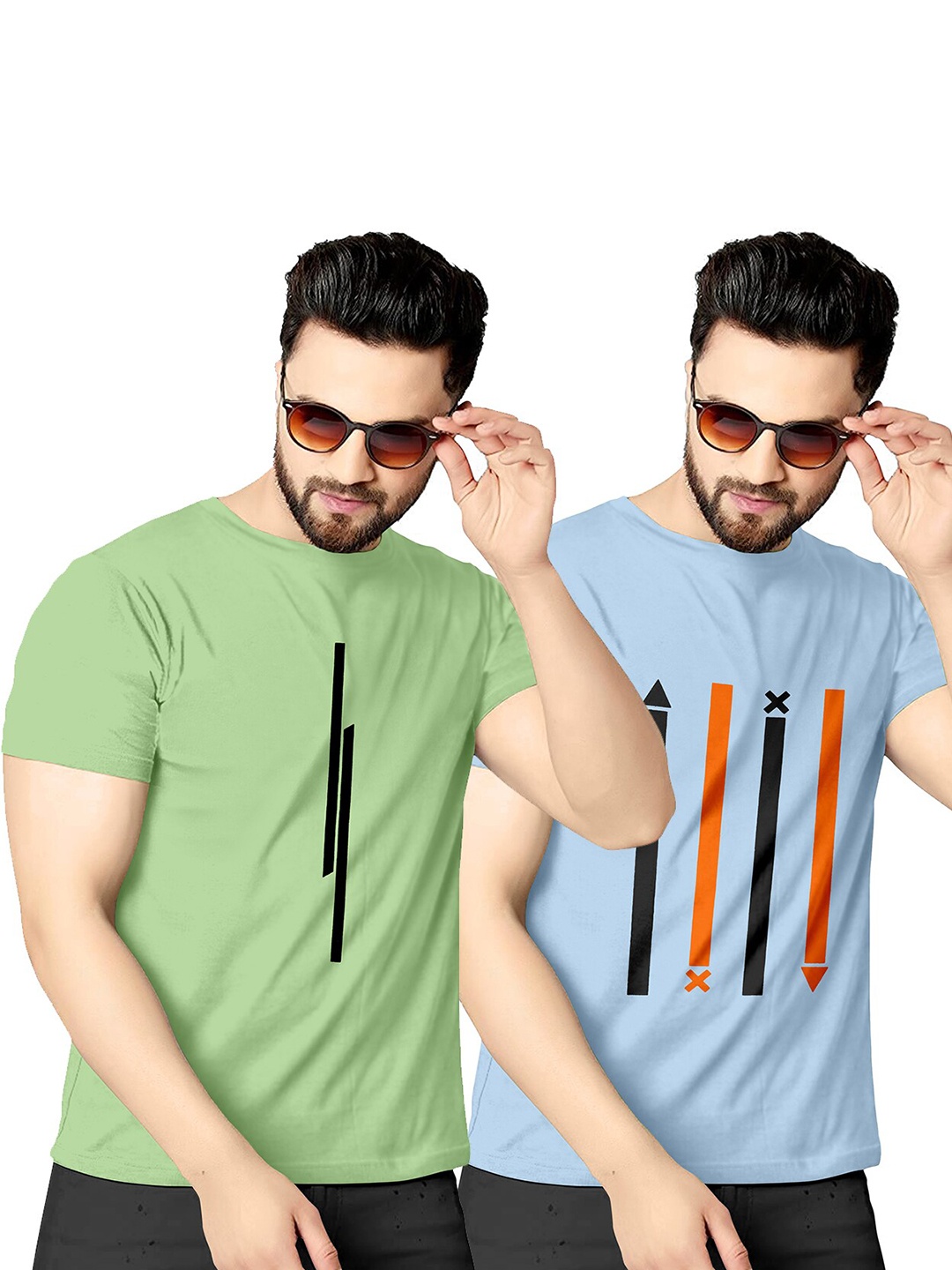 

KAJARU Men Green Striped Raw Edge T-shirt