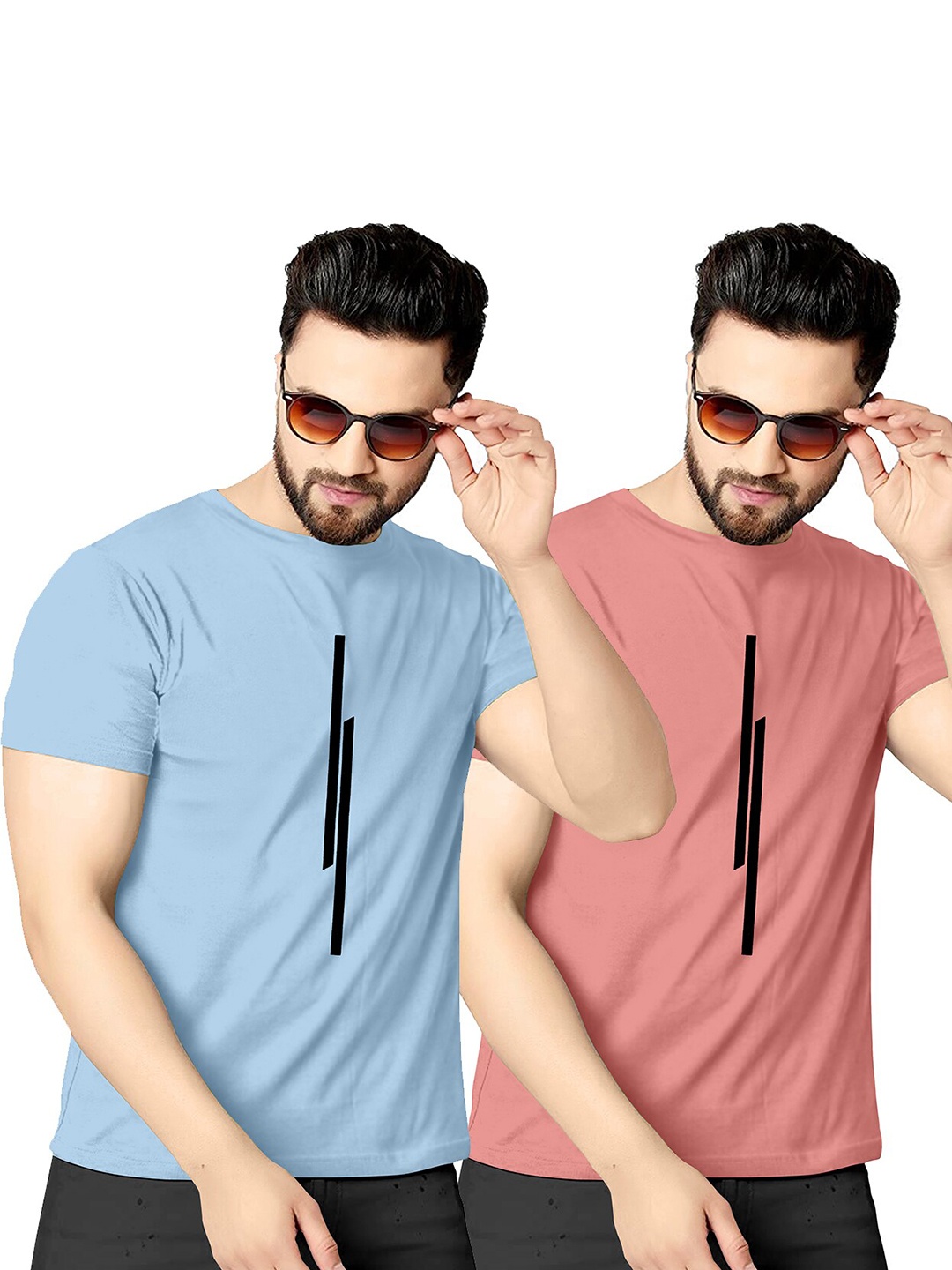 

KAJARU Men Turquoise Blue V-Neck T-shirt