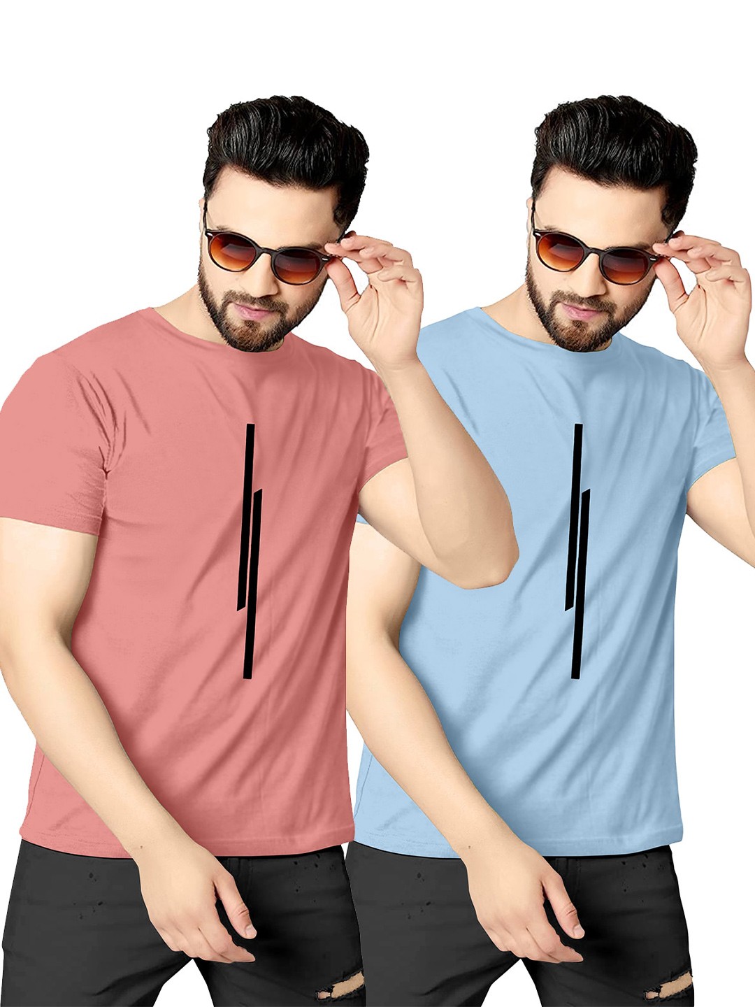 

KAJARU Men Pack of 2 Round Neck Printed T-shirts, Pink