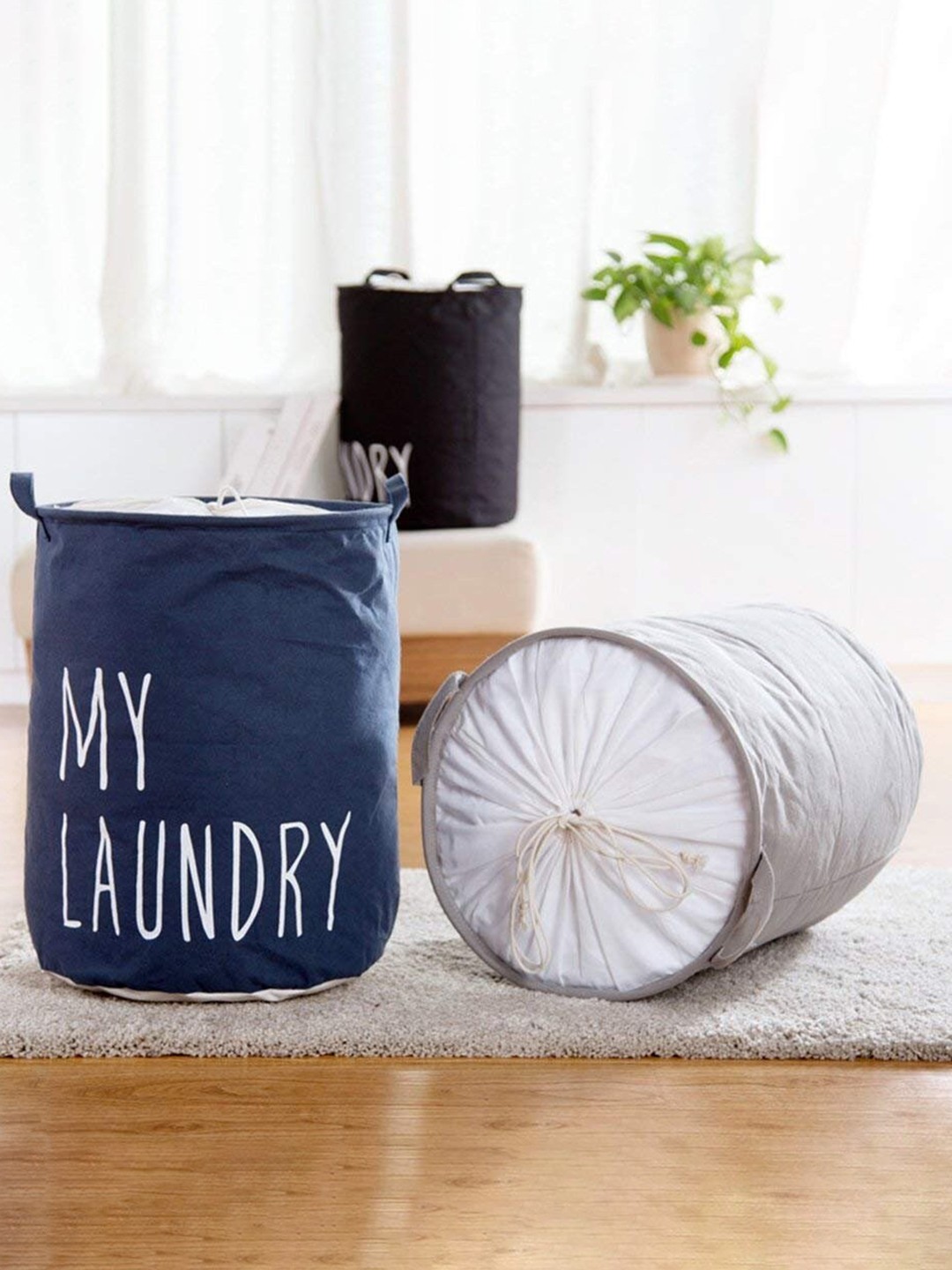 

HOUSE OF QUIRK Navy Blue Printed Linen Cotton Laundry Bag