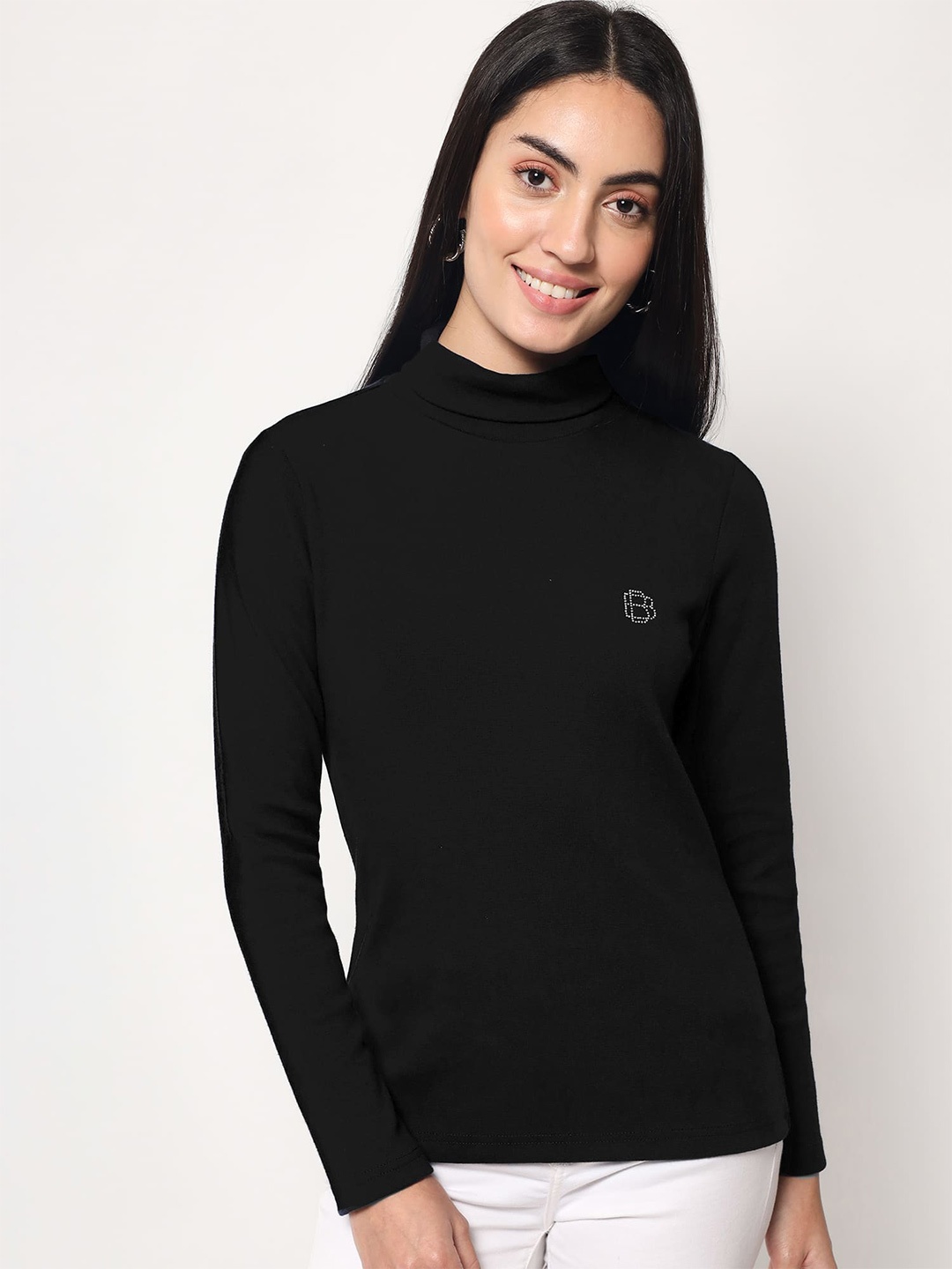 

Beatnik High Neck Long Sleeves Top, Black
