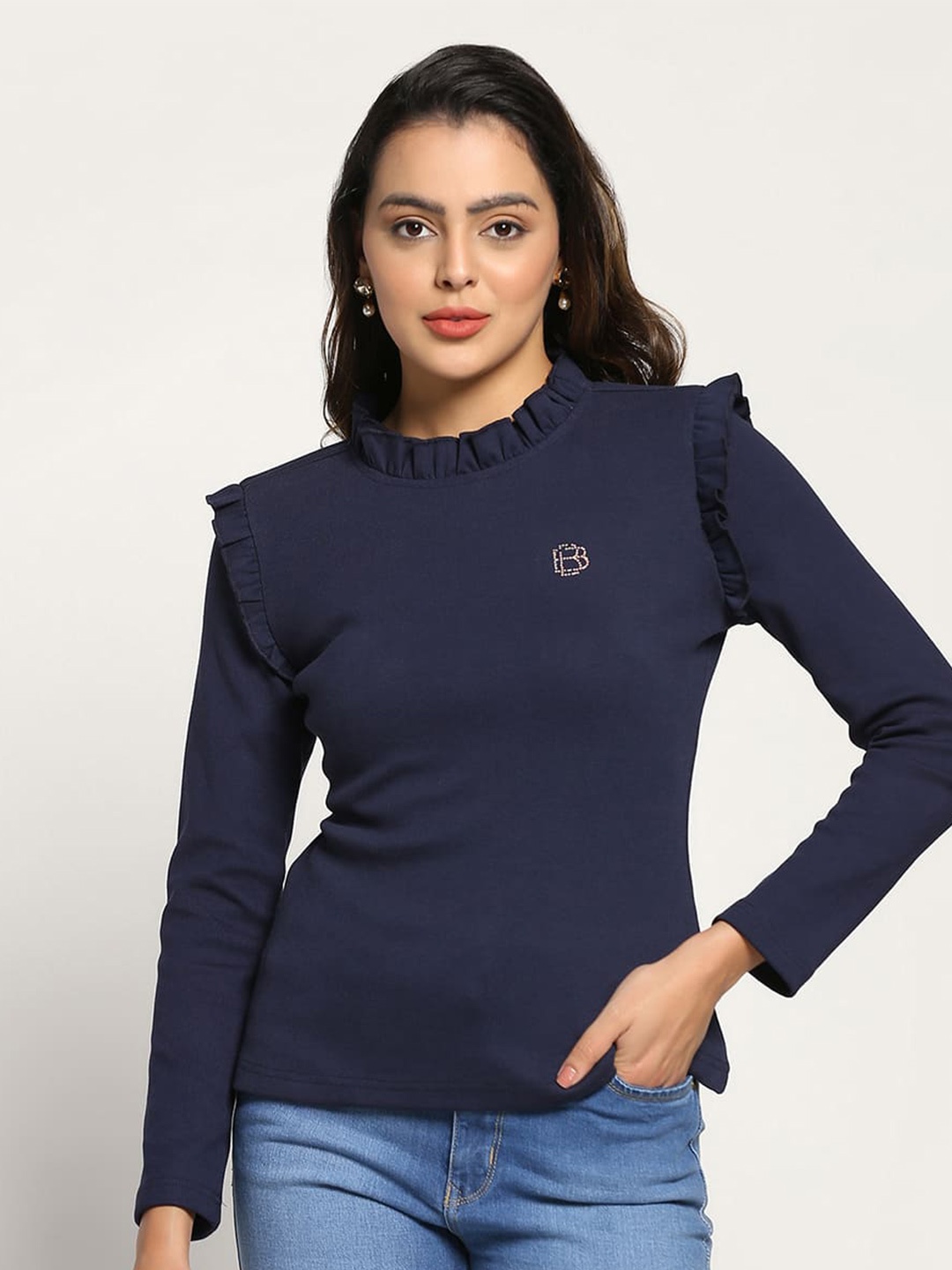 

Beatnik High Neck Top, Navy blue