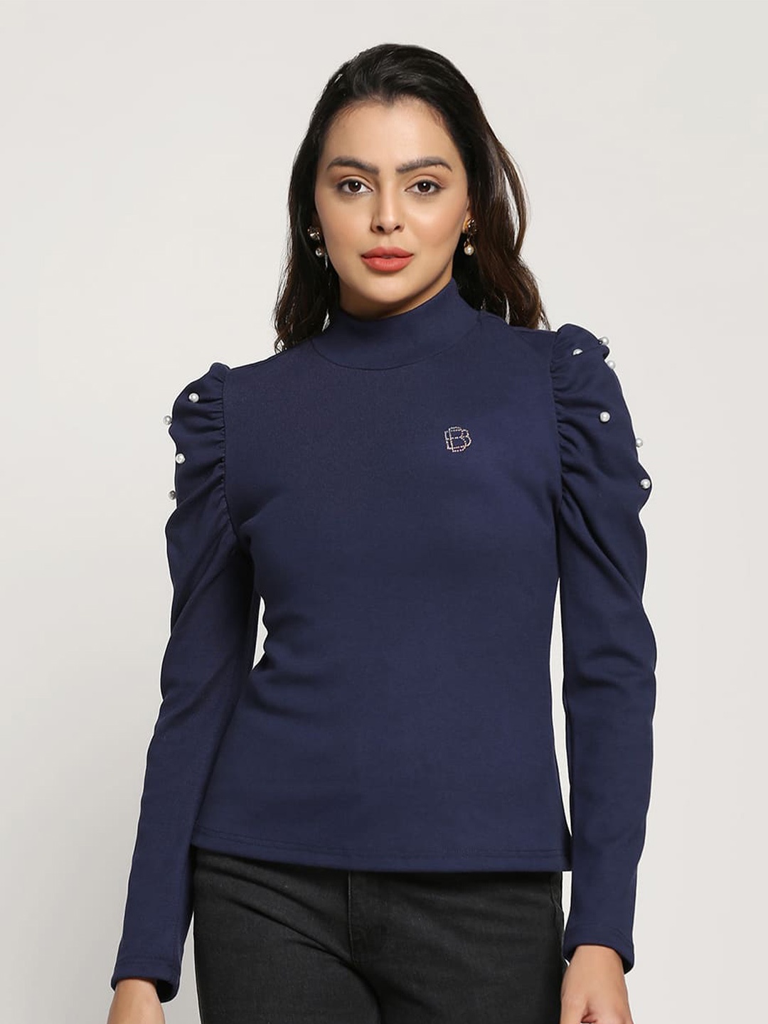 

Beatnik High Neck Top, Navy blue