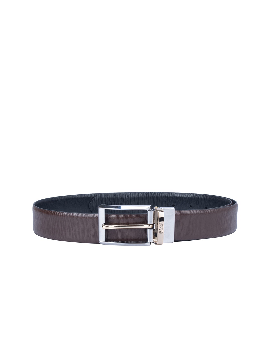 

ROSSO BRUNELLO Men Textured Reversible Leather Belt, Brown