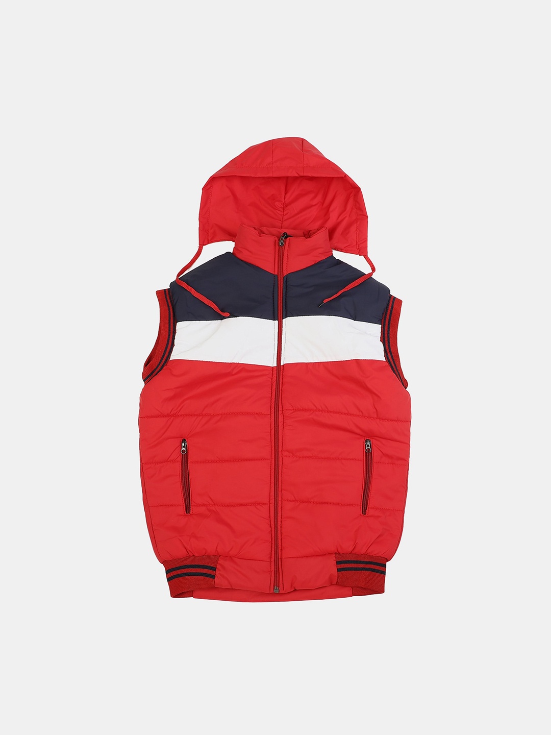 

V-Mart Boys Colourblocked Cotton Hooded Cotton Puffer Jacket, Red