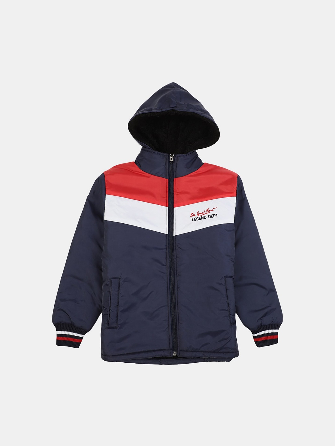

V-Mart Boys Colourblocked Hooded Cotton Puffer Jacket, Navy blue