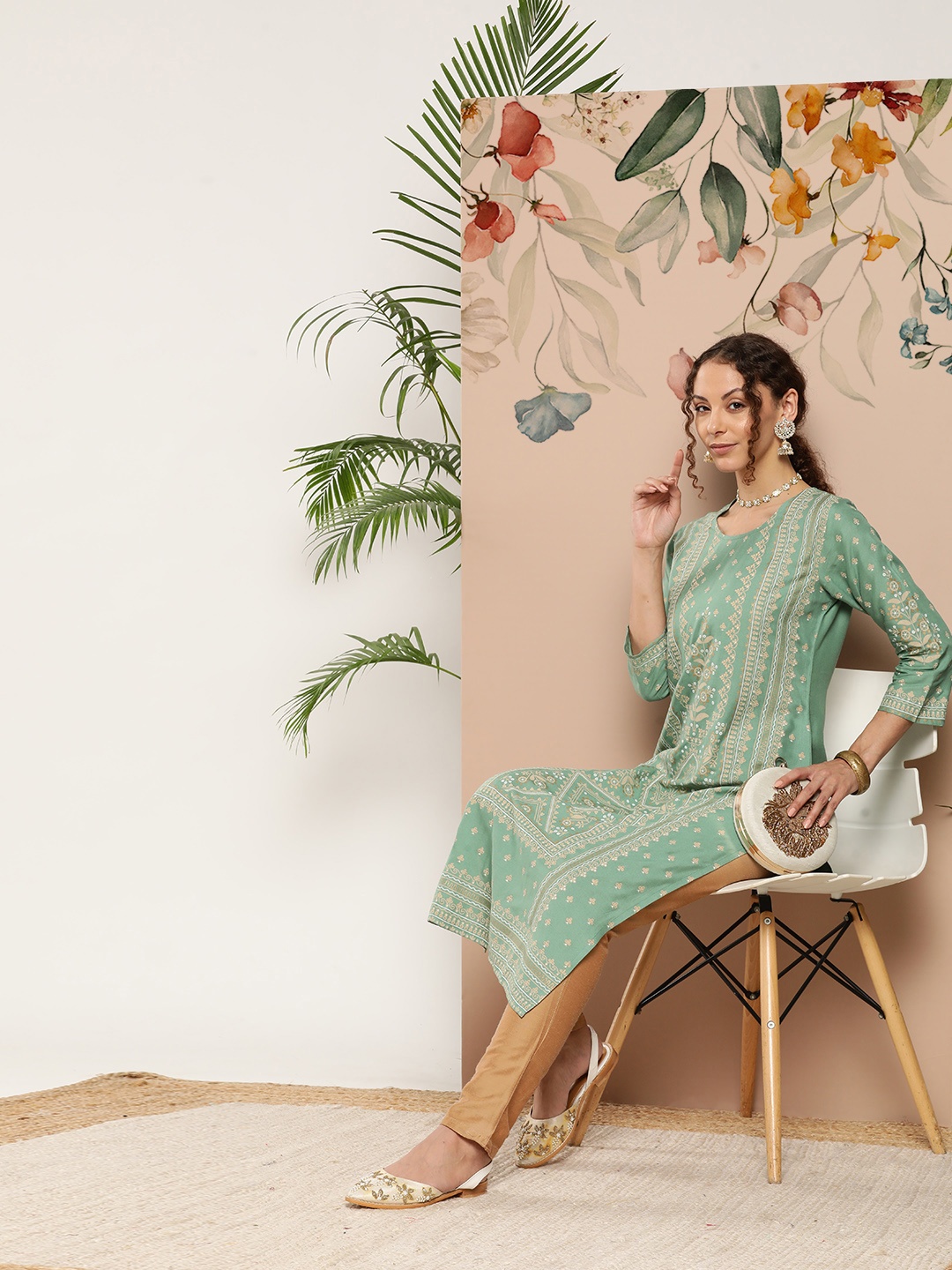 

Juniper Women Green Ethnic Motifs Printed Kurta