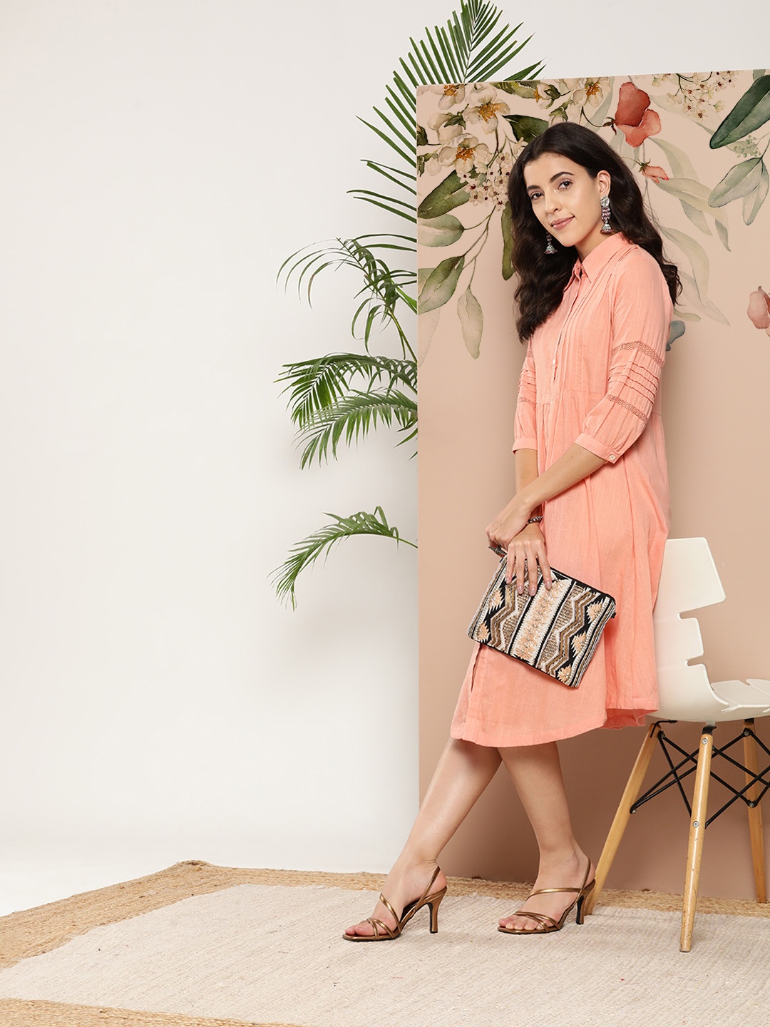 

Juniper Women Solid Pleated Shirt Dress, Pink
