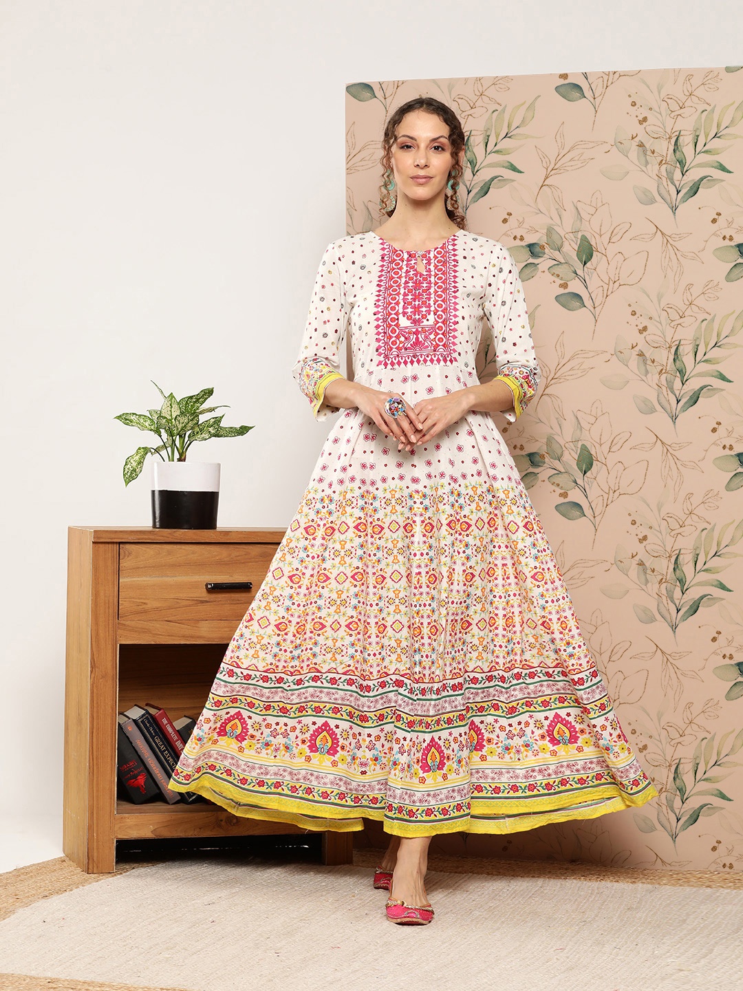 

Juniper Floral Print Keyhole Neck Maxi Ethnic Dress, Mustard