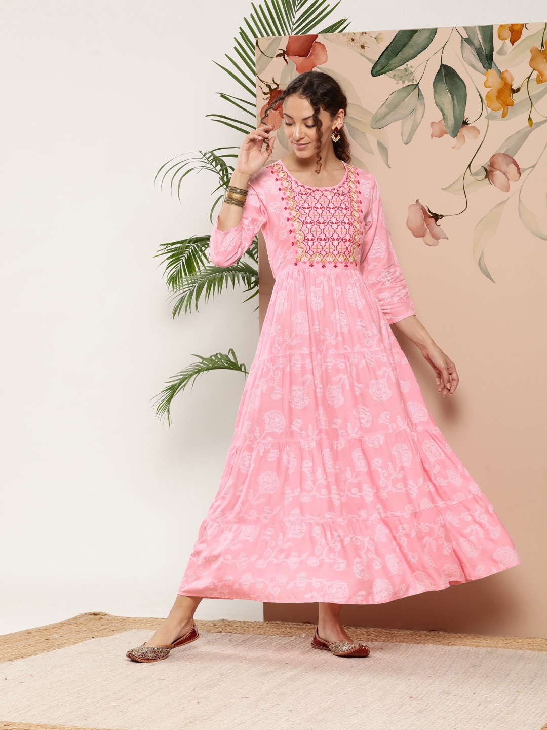 

Juniper Women Embroidered Tiered Fit & Flare Maxi Dress, Pink