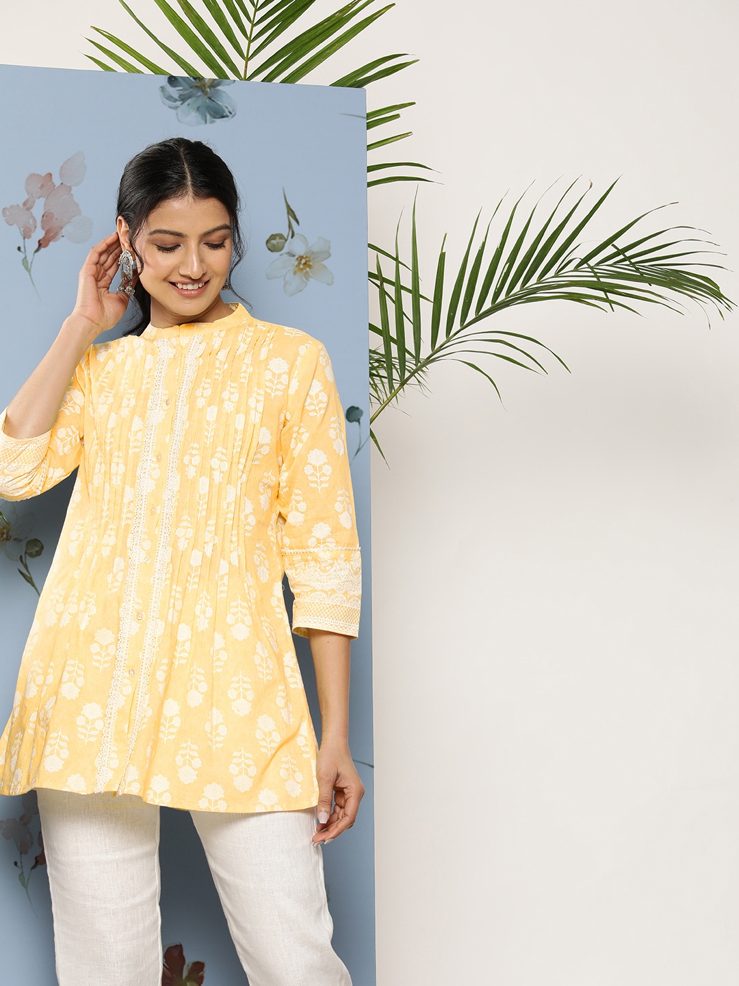 

Juniper Floral Printed Pleated Detail A-Line Tunic, Yellow