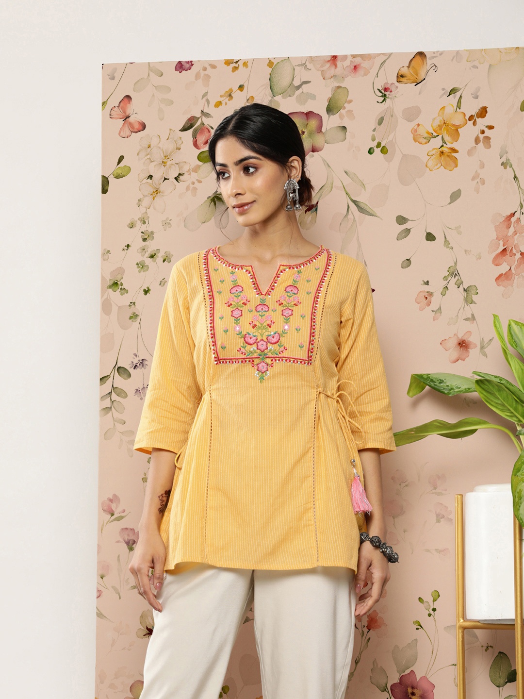 

Juniper Yellow & Red Embroidered Tunic