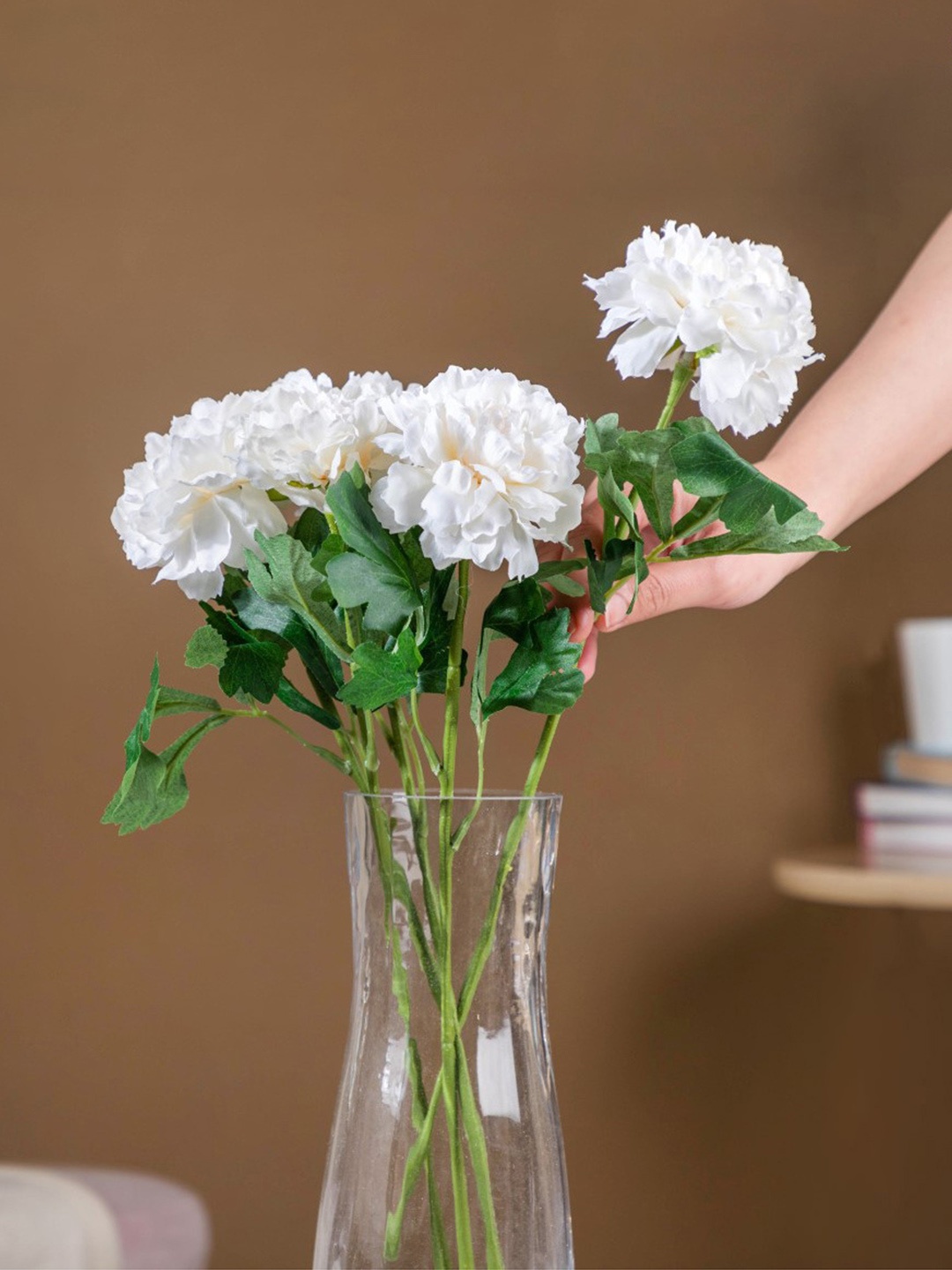 

Nestasia Set Of 5 White & Green Peony Artificial Flowers