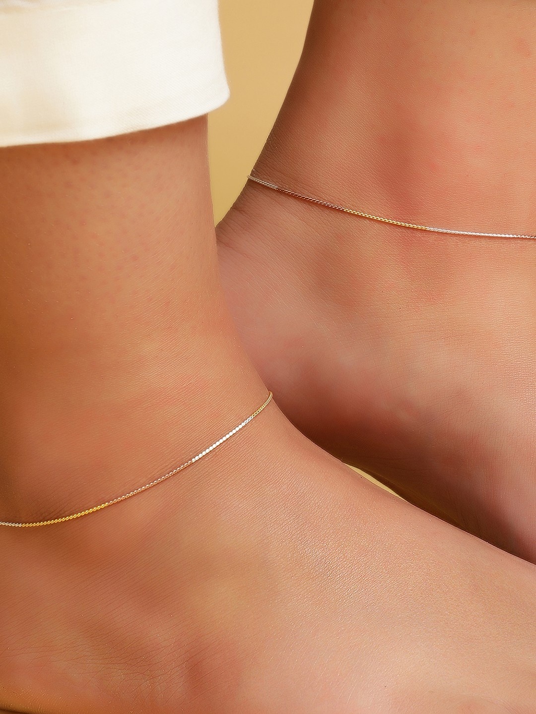 

Zavya Pair Of 925 Sterling Silver Rhodium-Plated Anklets, Multi