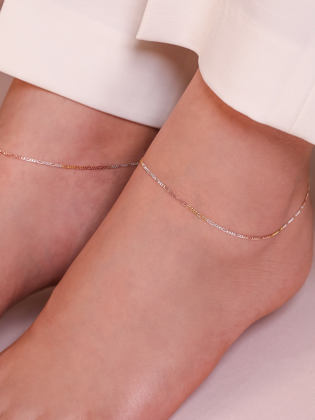 

Zavya Pair Of 925 Sterling Silver Rhodium-Plated Anklets, Multi