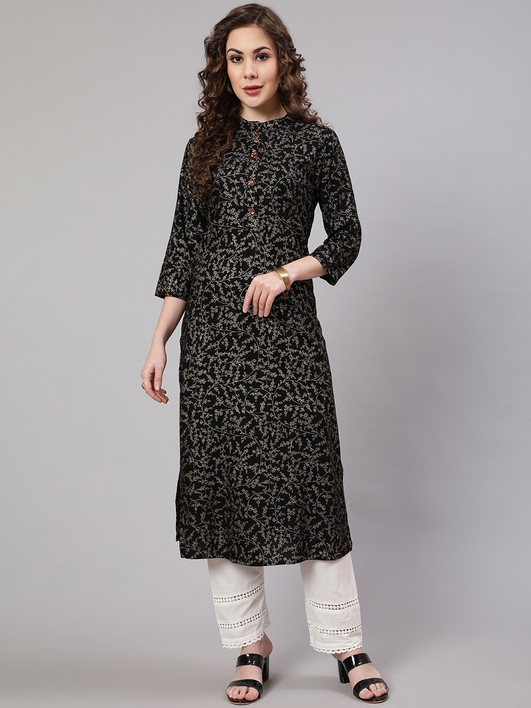 

KALINI Women Floral Printed Kurta, Black