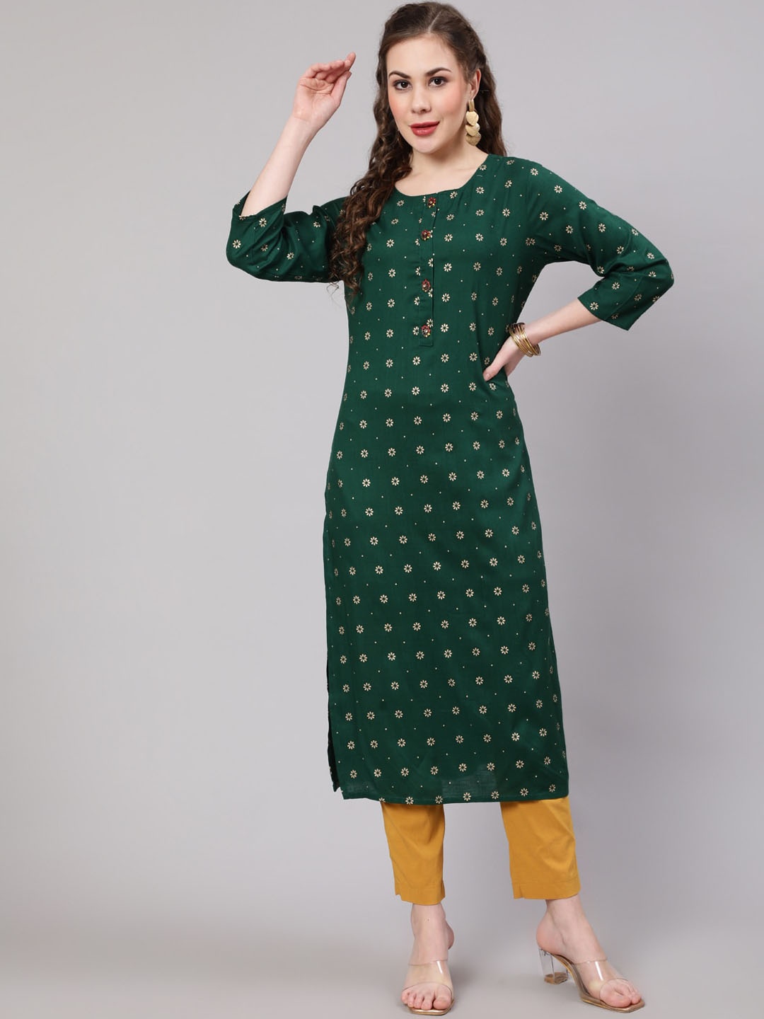 

KALINI Women Floral Printed Floral Kurta, Green