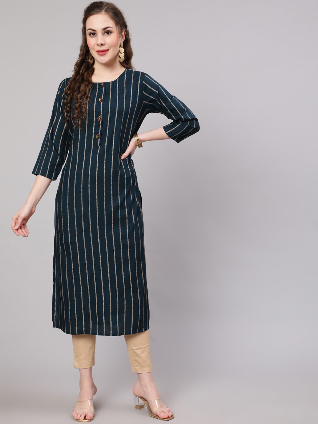 

KALINI Women Striped Kurta, Teal