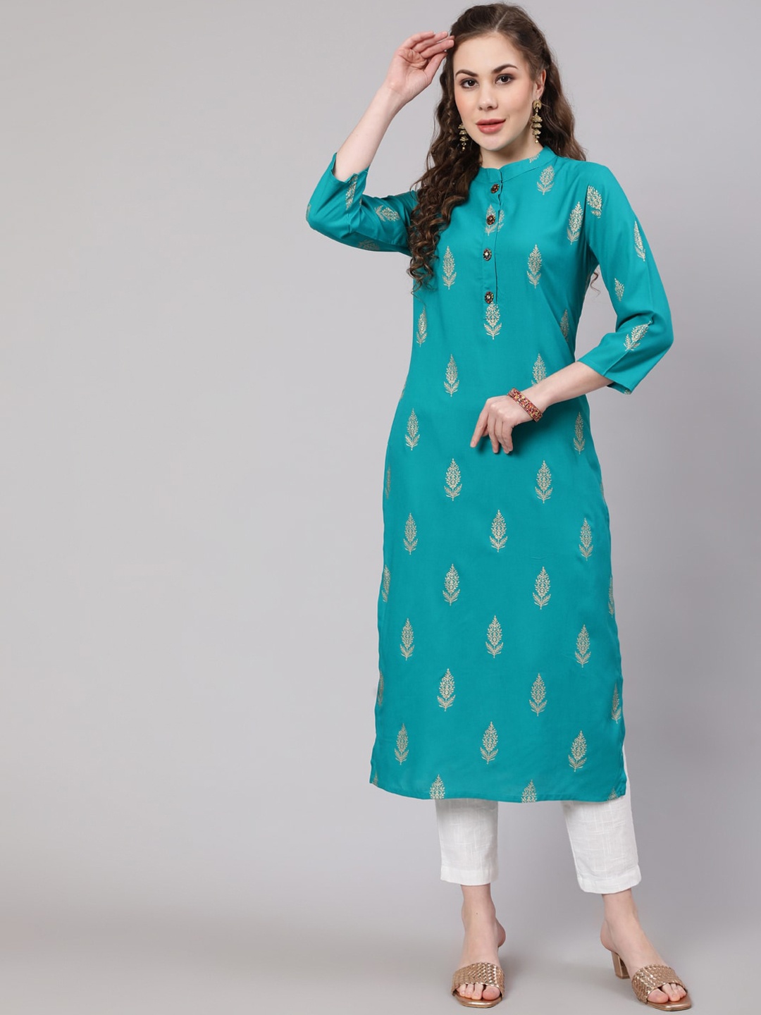 

KALINI Ethnic Motifs Printed Kurta, Turquoise blue