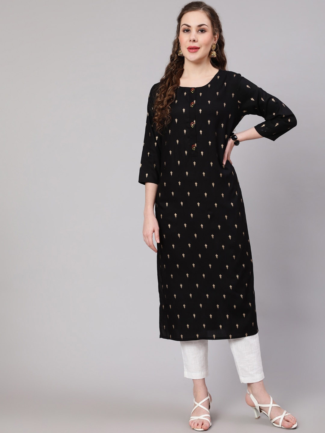 

KALINI Ethnic Motifs Printed Kurta, Black