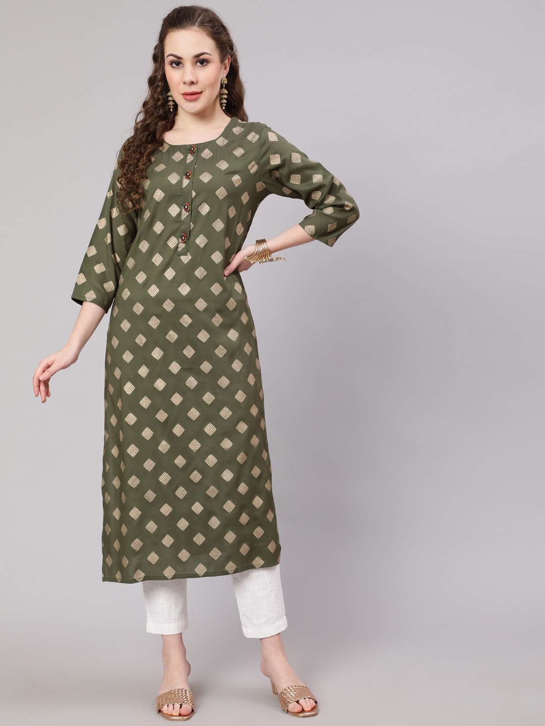 

KALINI Women Ethnic Motifs Printed Kurta, Green