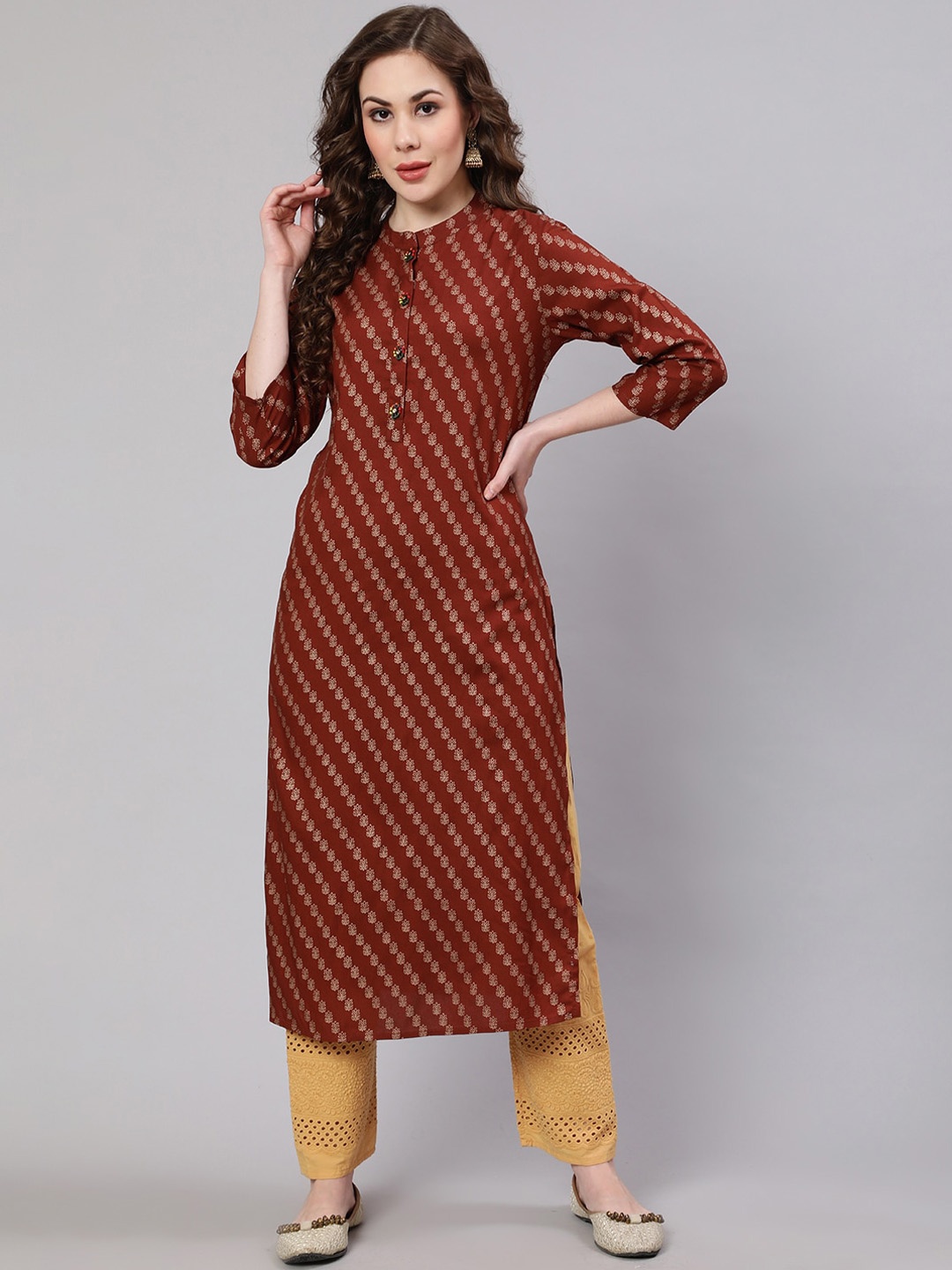 

KALINI Ethnic Motifs Printed Indie Prints Kurta, Rust