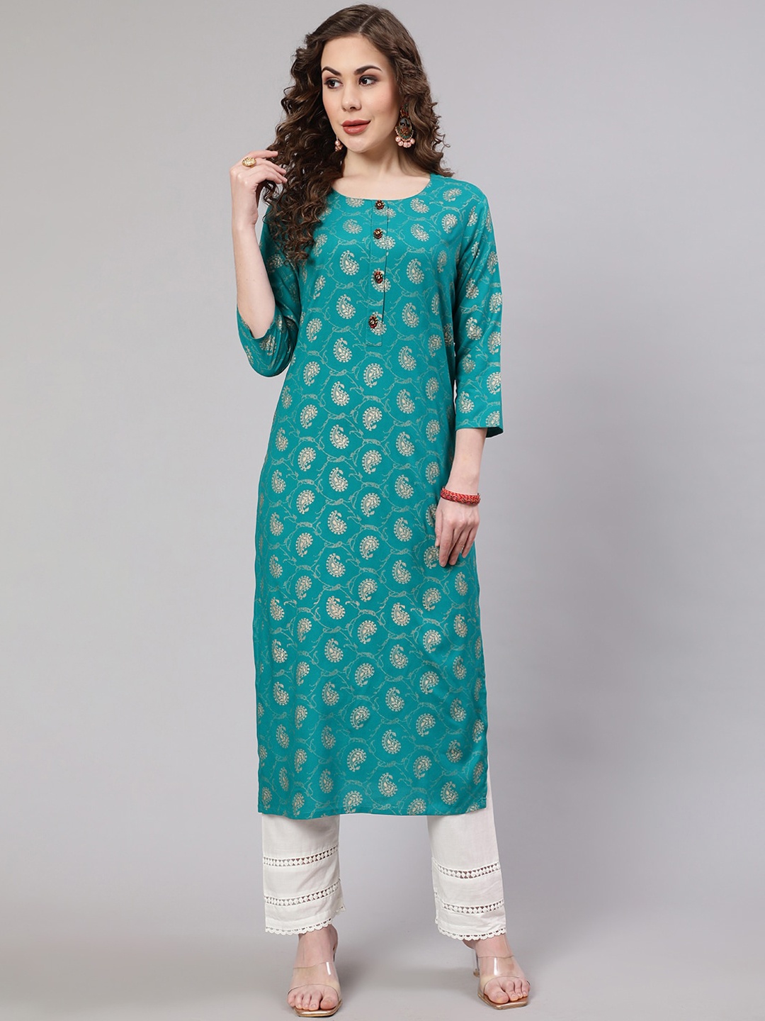 

KALINI Women Paisley Printed Kurta, Turquoise blue