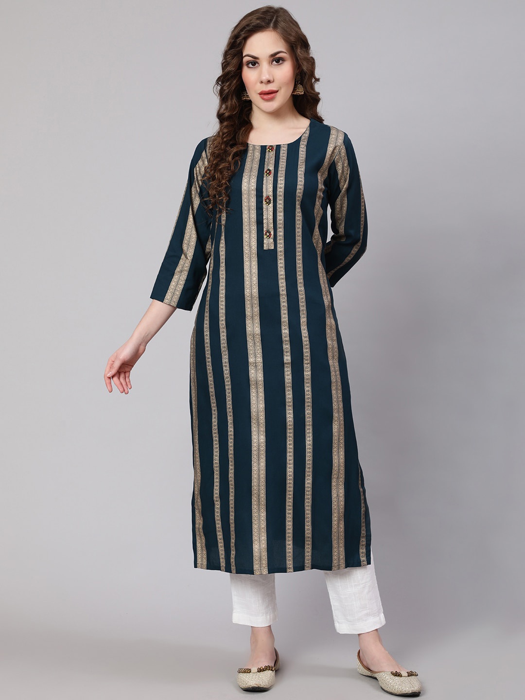 

KALINI Women Striped Kurta, Teal