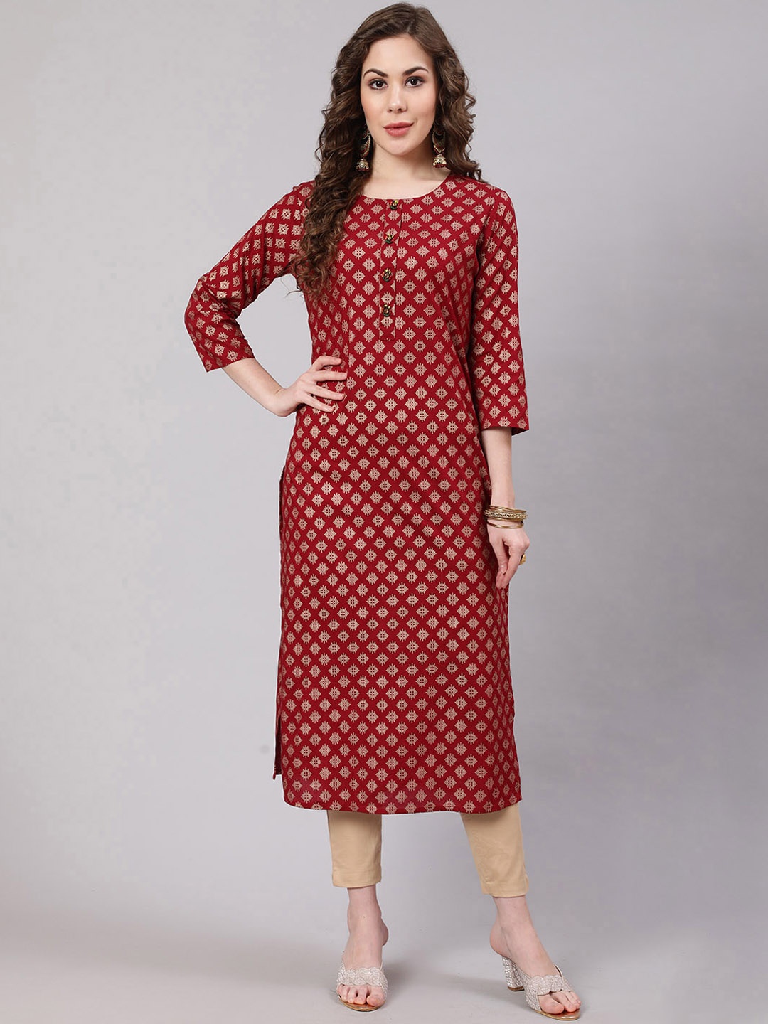 

KALINI Ethnic Motifs Printed Kurta, Maroon