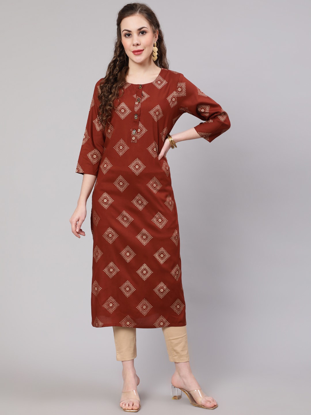 

KALINI Ethnic Motifs Printed Kurta, Rust