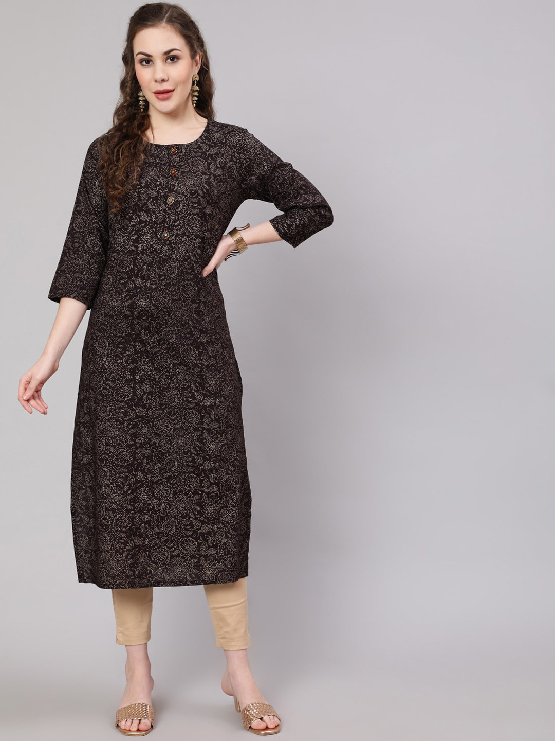 

KALINI Women Ethnic Motifs Printed Kurta, Black