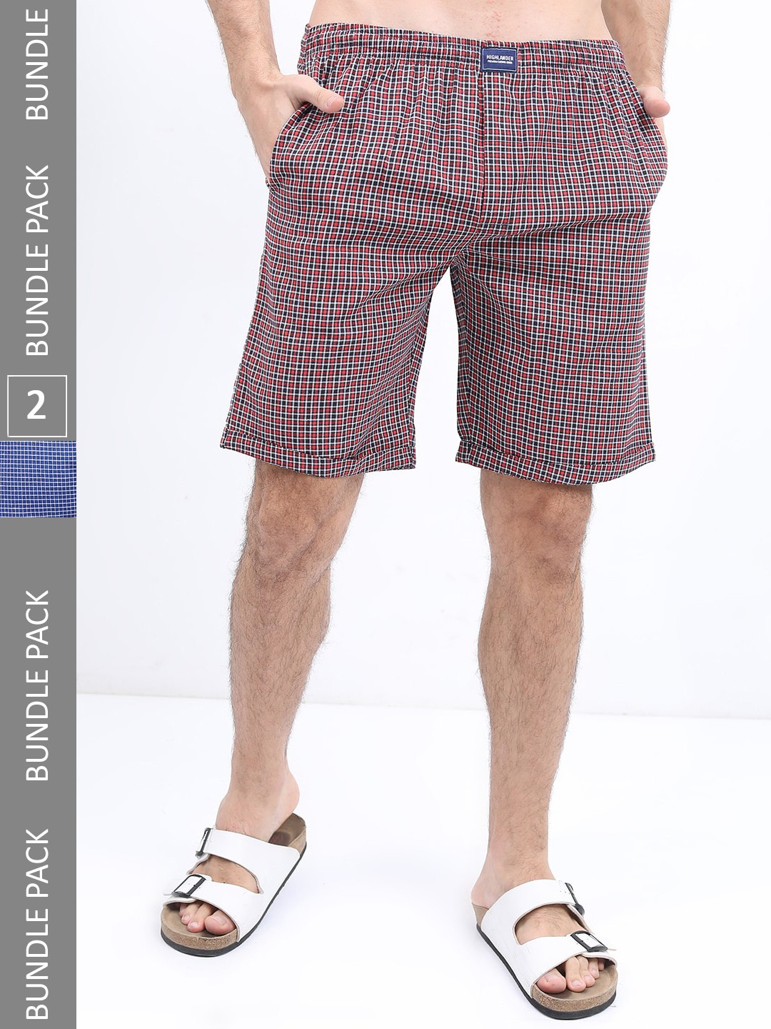 

HIGHLANDER Men Pack of 2 Checked Lounge Shorts, Blue