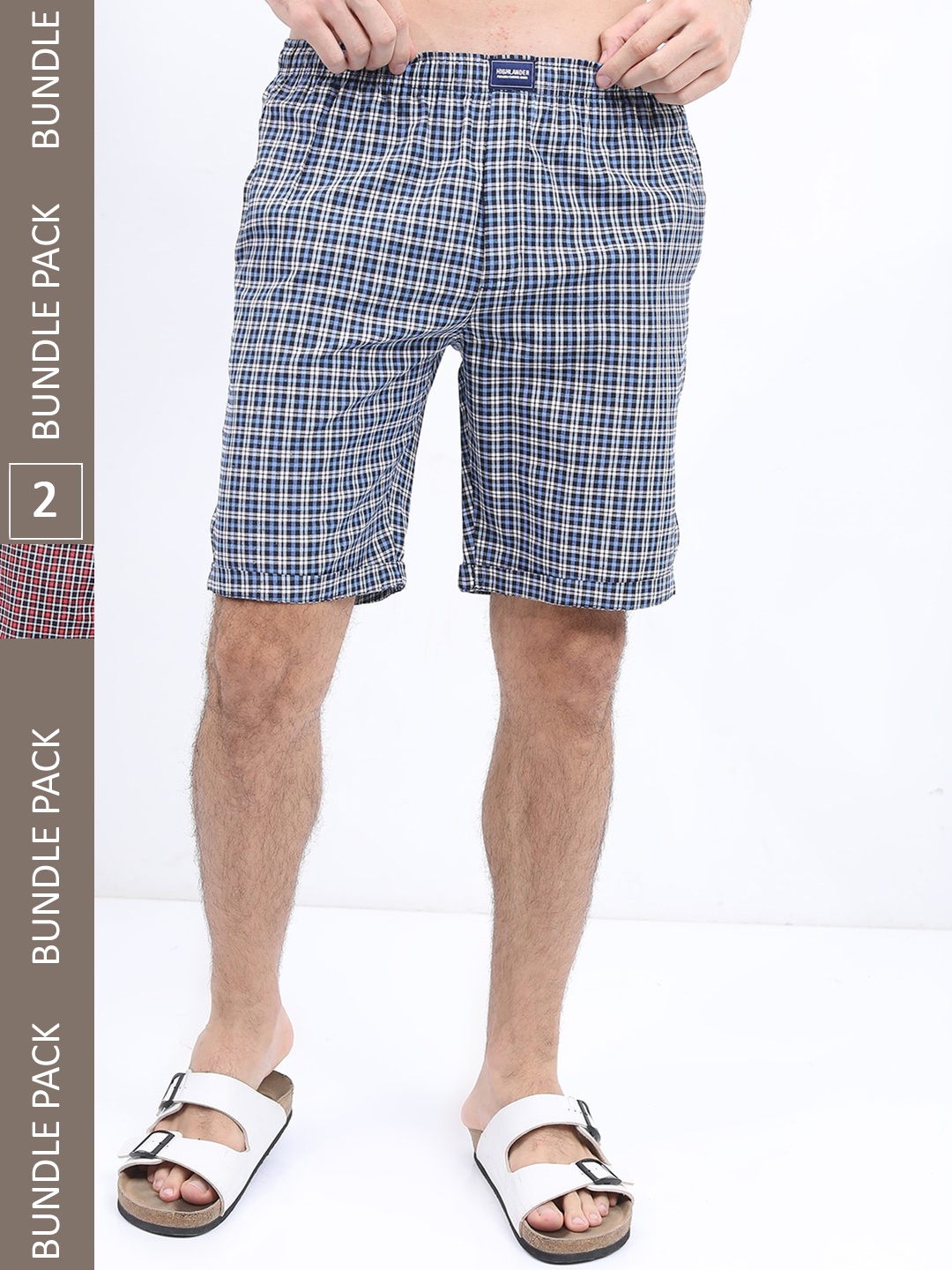 

HIGHLANDER Men Pack Of 2 Checked Lounge Shorts, Blue