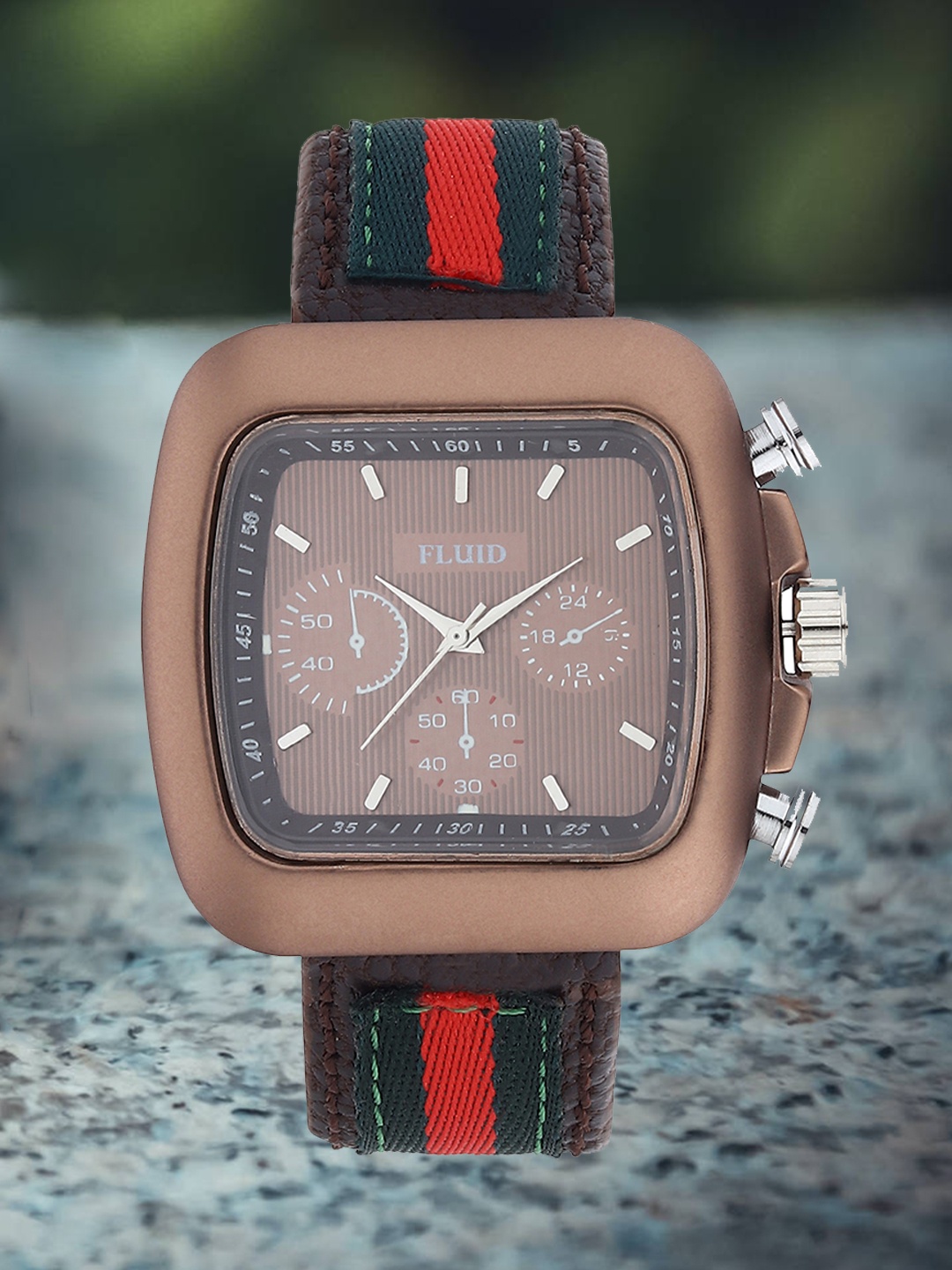 

FLUID Men Copper-Toned Dial & Blue Leather Stylish Analog Watch