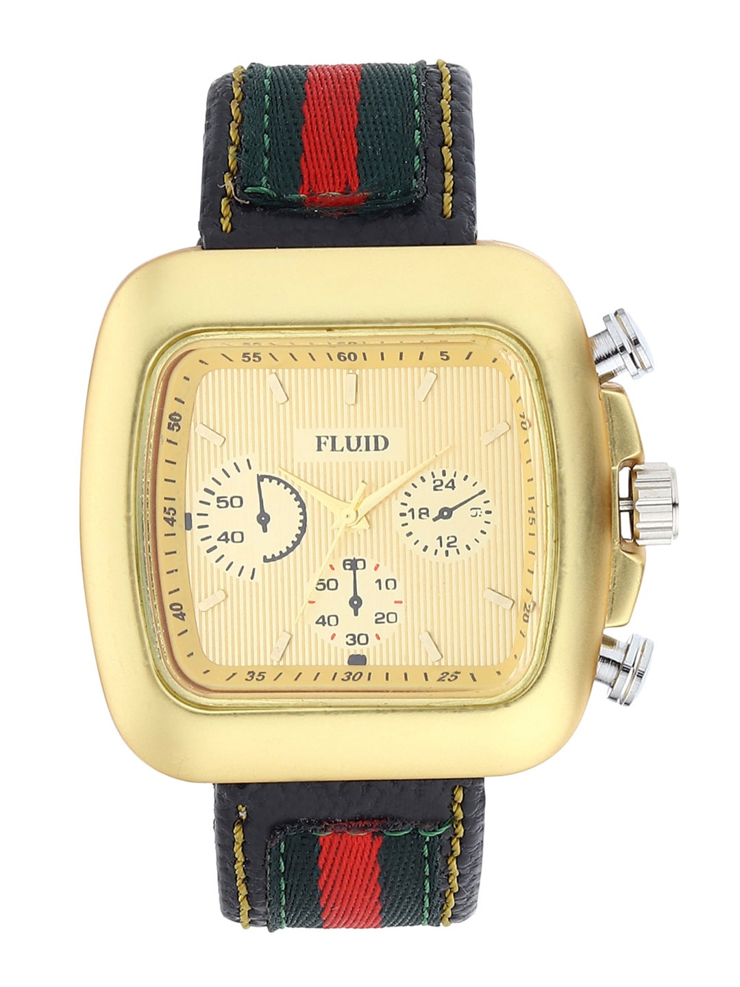 

FLUID Men Leather Strap Water Resistant Analogue Watch FL23-013-GD01, Gold