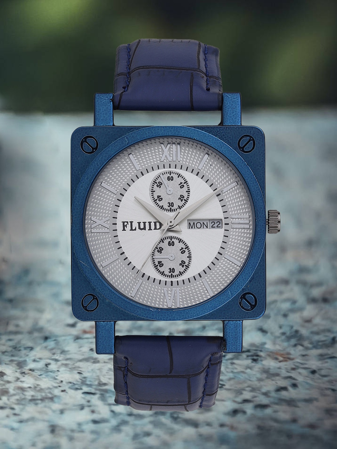 

FLUID Men Leather Strap Water Resistant Analogue Watch FL23-022-WH02, Blue