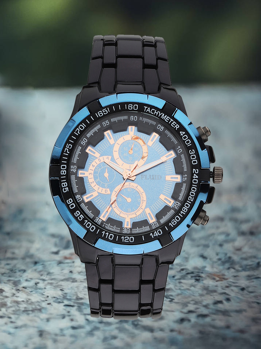 

FLUID Men Bracelet Style Strap Water Resistant Analogue Watch FL23-001-BK-BL, Blue