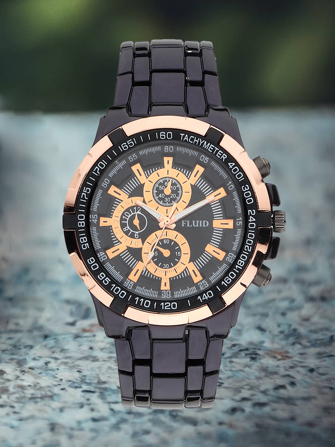 

FLUID Men Bracelet Style Strap Water Resistant Analogue Watch FL23-001-BK-CP, Black