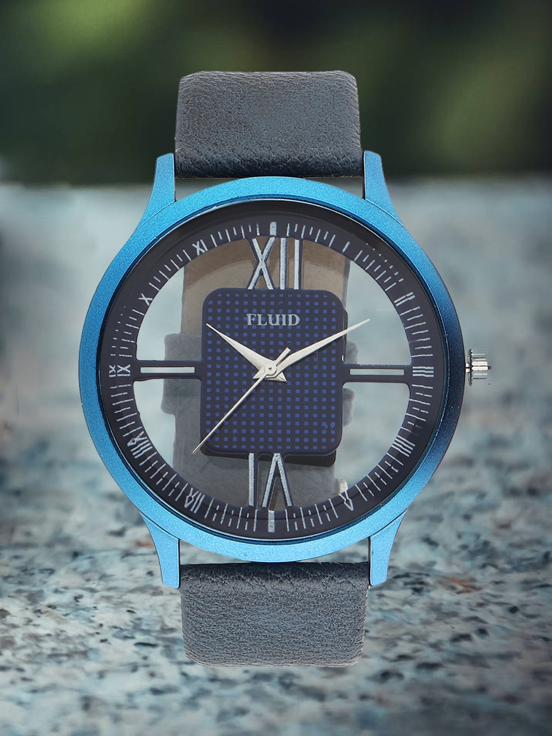 

FLUID Printed Dial & Blue Leather Straps Transparent Dial Watch