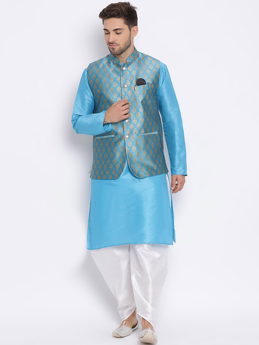 

Hangup Men Kurta with Dhoti Pants & Nehru Jacket, Blue