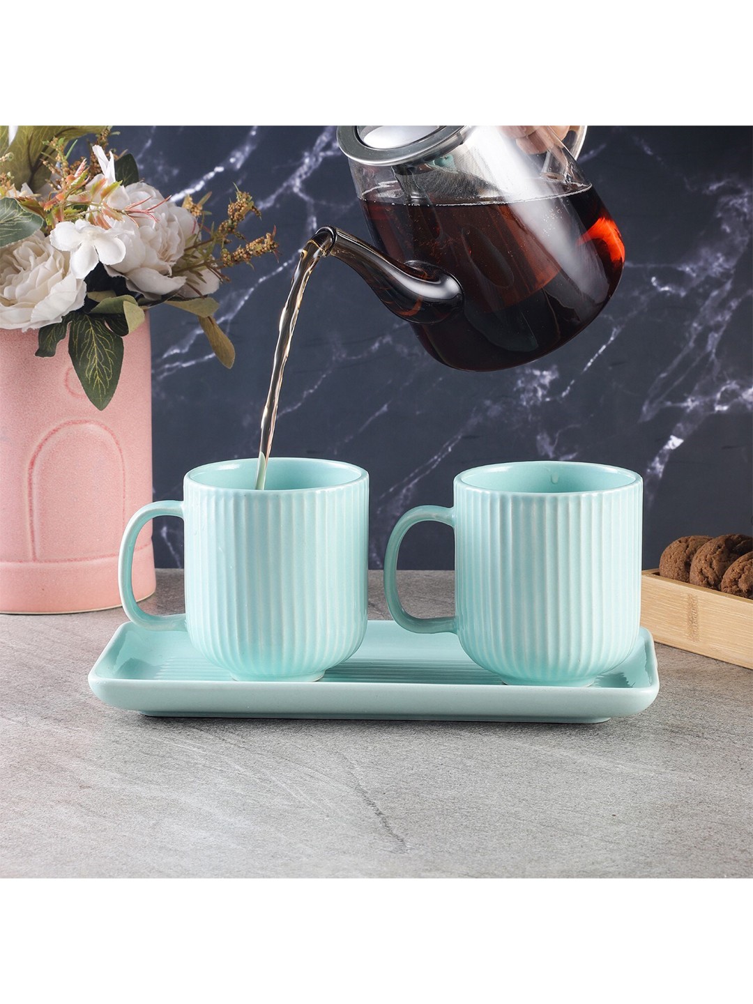 

The Decor Mart Set of 2 Sea Green Textured Ceramic Matte Mugs 411 ml Each