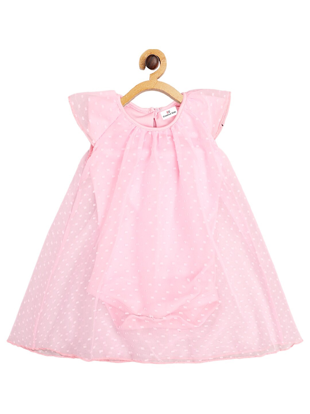 

Creative Kids Self Design Layered Cap Sleeves A-Line Dress, Pink