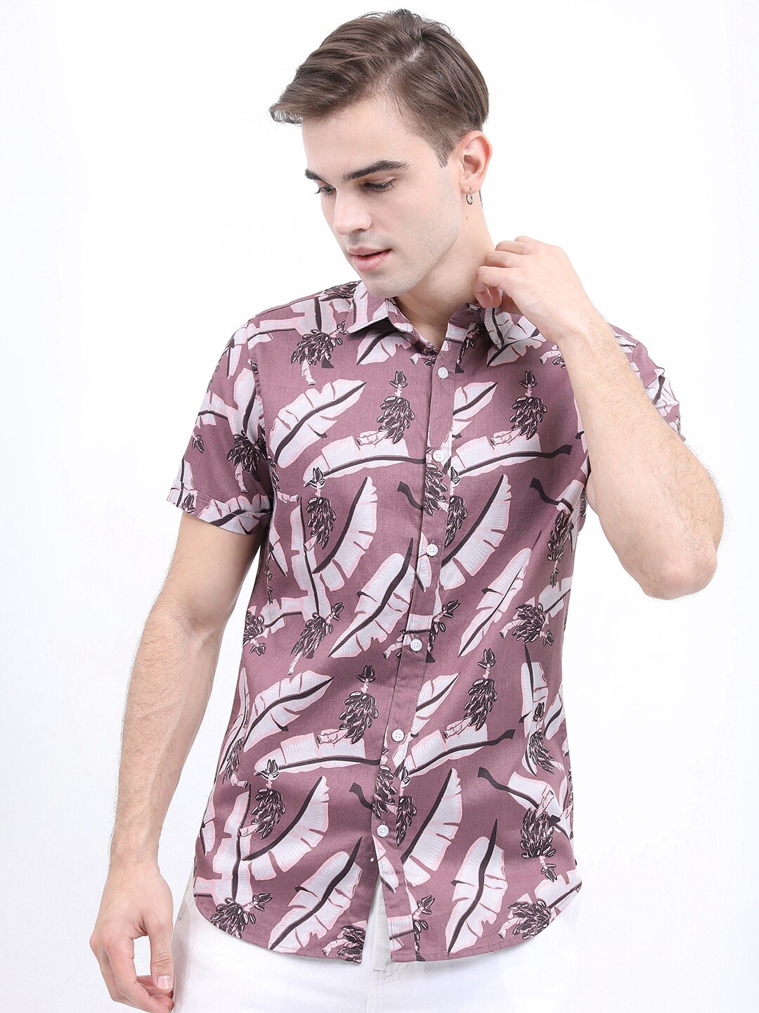 

KETCH Men Slim Fit Tropical Printed Casual Shirt, Pink