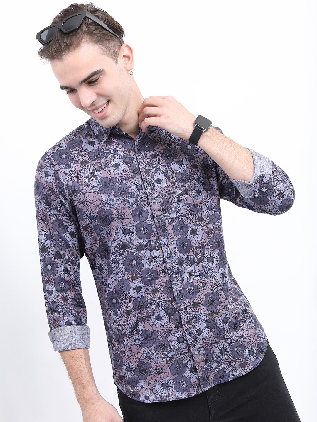 

KETCH Men Slim Fit Floral Printed Casual Cotton Shirt, Blue