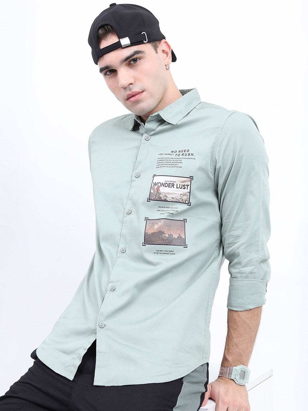 

KETCH Men Slim Fit Printed Casual Cotton Shirt, Sea green