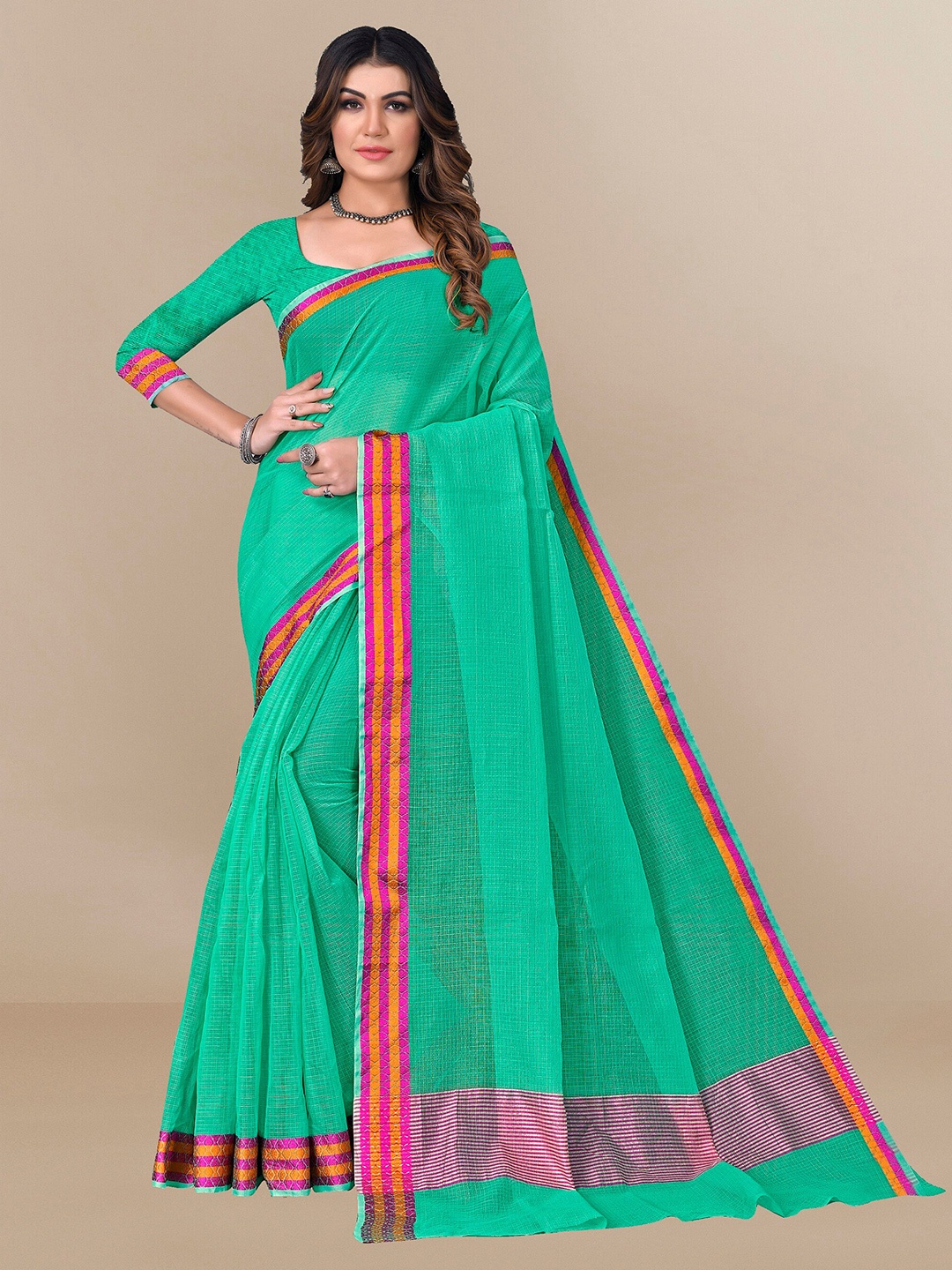 

Sidhidata Zari Silk Cotton Kota Saree, Sea green