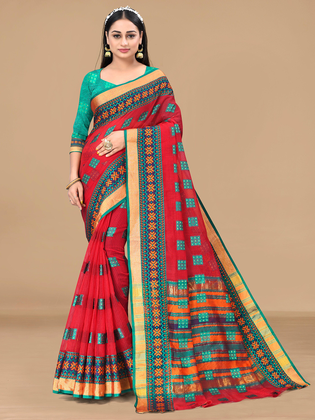 

Sidhidata Zari Silk Cotton Kota Saree, Red