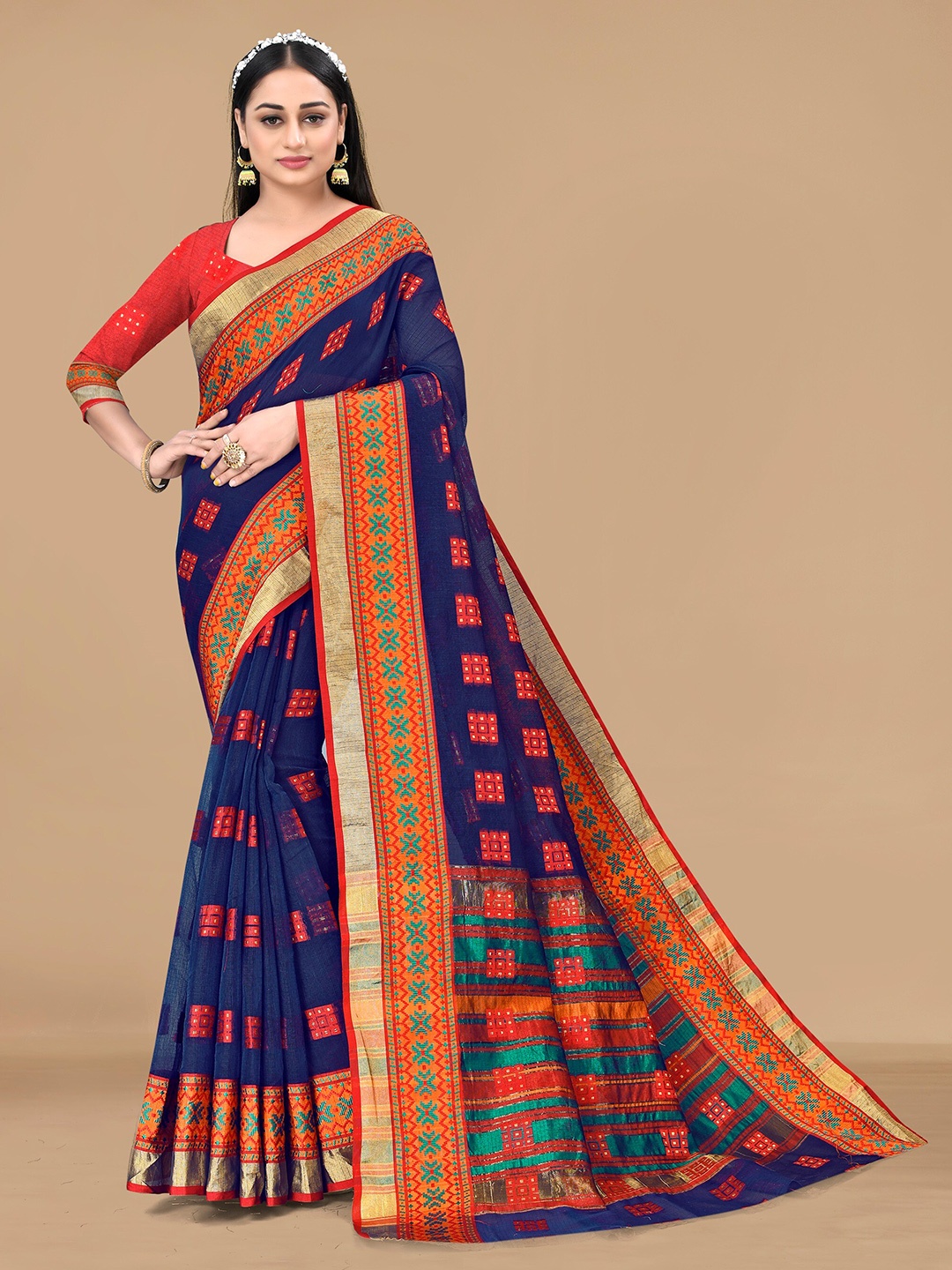 

Sidhidata Zari Silk Cotton Kota Saree, Navy blue