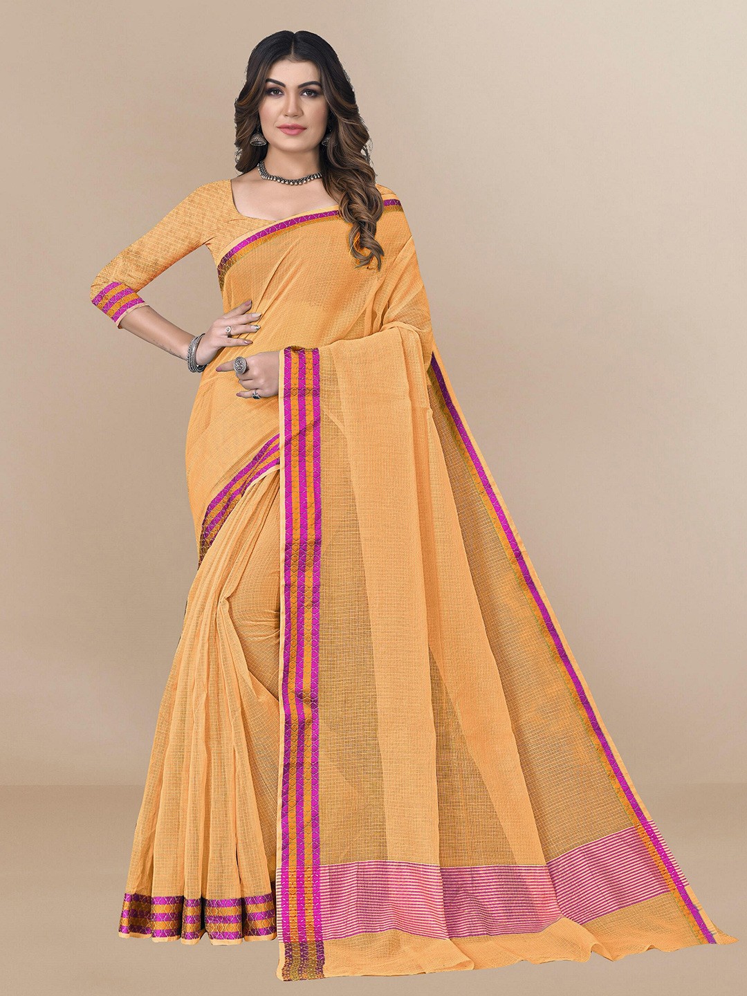 

Sidhidata Striped Zari Silk Cotton Kota Saree, Gold