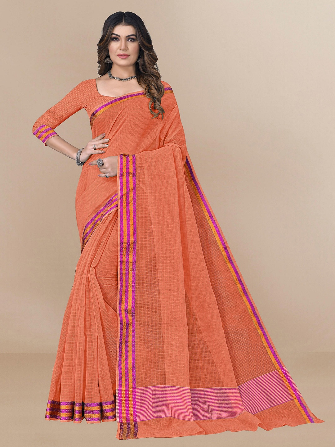 

Sidhidata Checked Zari Kota Saree, Orange